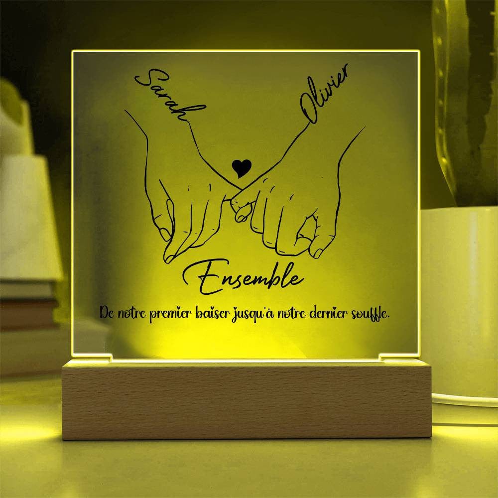 Plaque Acrylique Carrée Personnalisée pour Couples avec Base LED