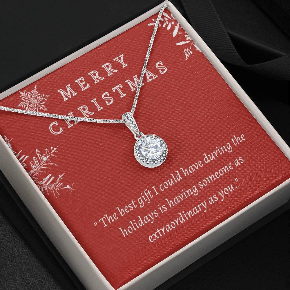 Christmas Gift Necklace For Her | White Gold Pendant with Cubic Zirconia Stones
