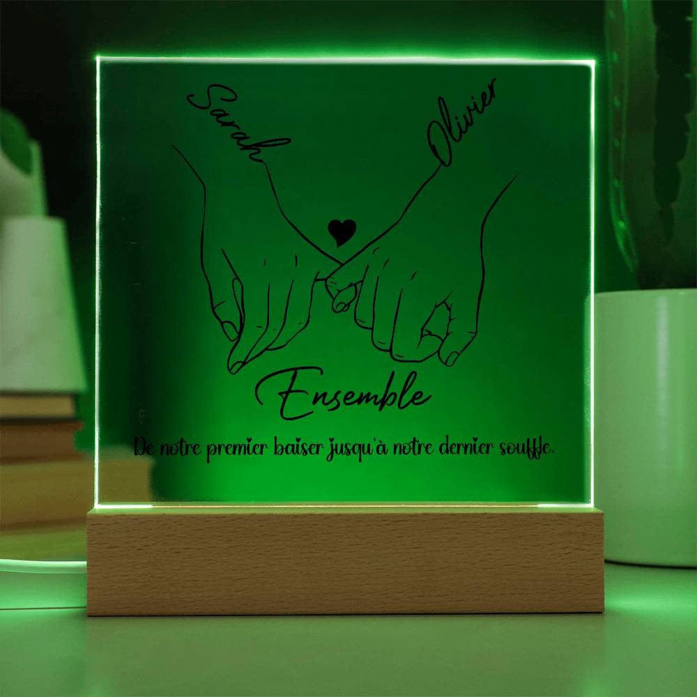 Plaque Acrylique Carrée Personnalisée pour Couples avec Base LED