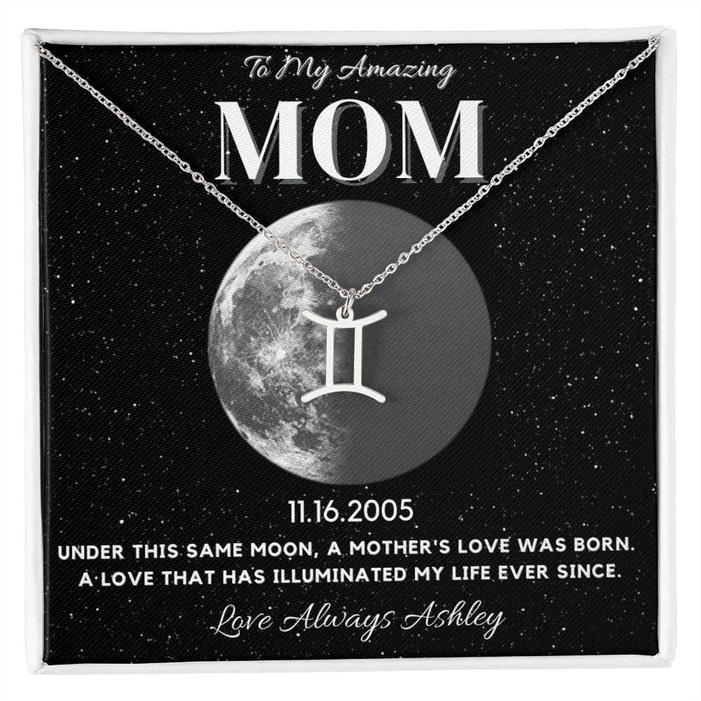 ✨ Zodiac & Moon Phase Necklace – A Personalized Gift for Moms ✨