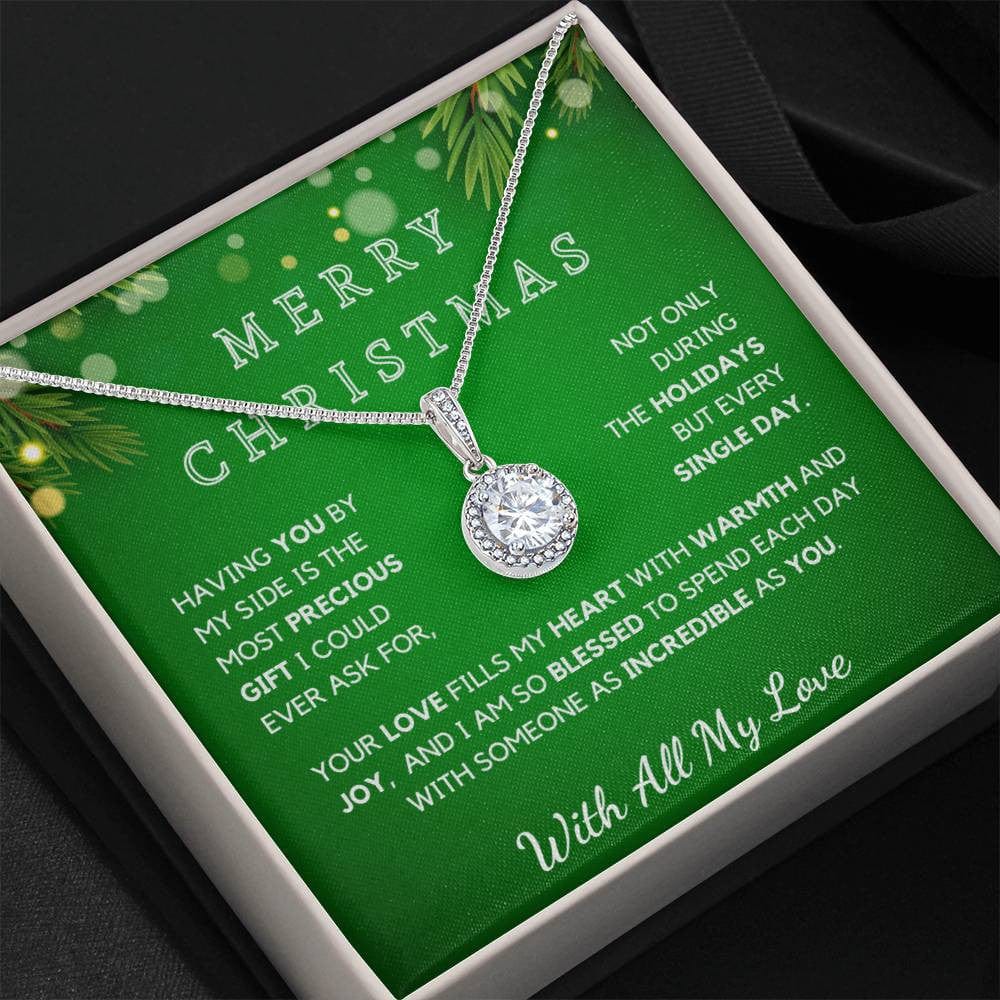 Christmas Necklace Gift For Her - 14K White Gold With Sparkling Cubic Zirconia