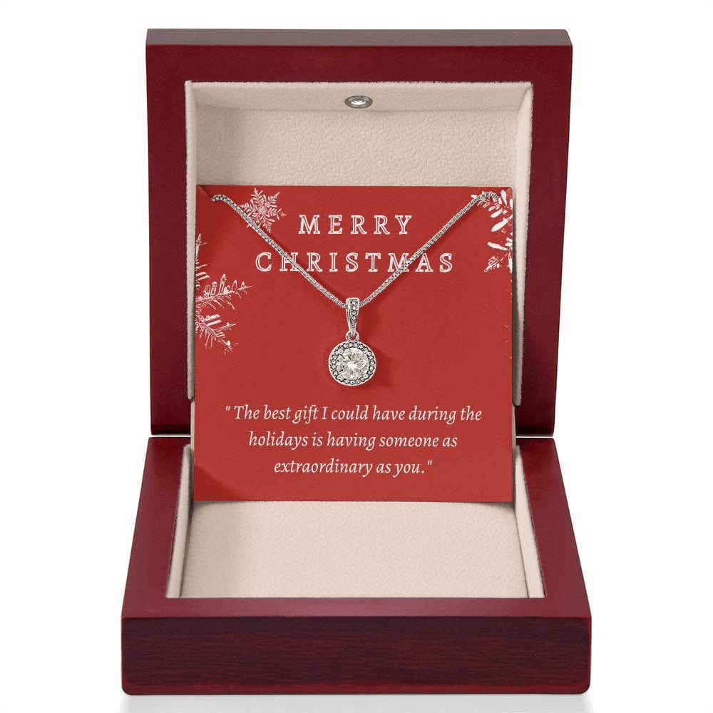 Christmas Gift Necklace For Her | White Gold Pendant with Cubic Zirconia Stones
