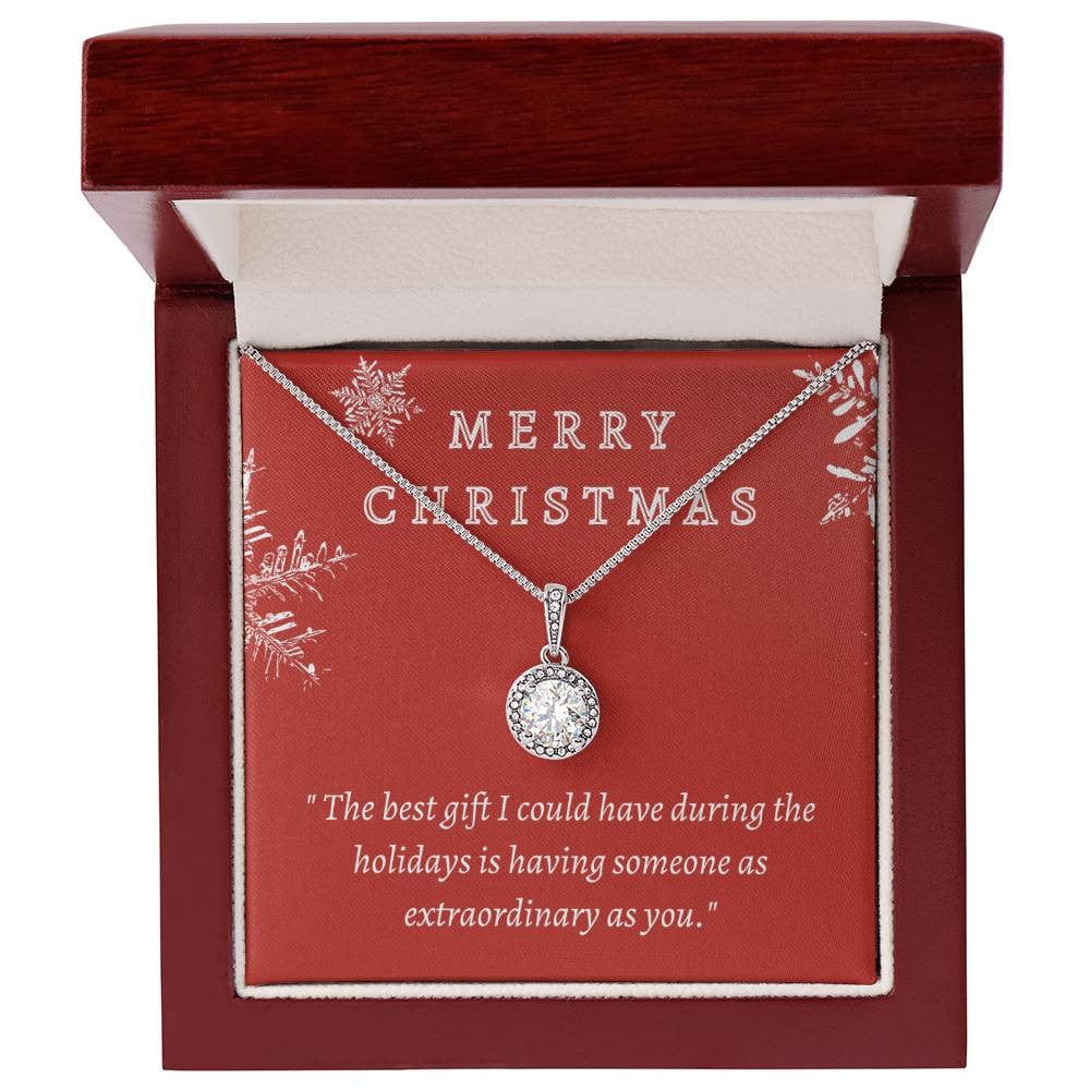 Christmas Gift Necklace For Her | White Gold Pendant with Cubic Zirconia Stones