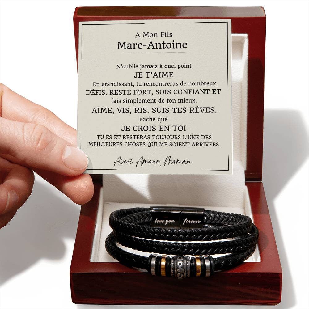 Cadeau pour Fils - Bracelet Tressé en Cuir avec Message Émotionnel