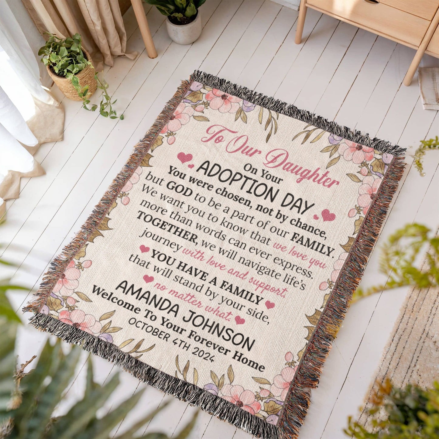 Adoption Day Personalized Woven Blanket - Custom Name & Date