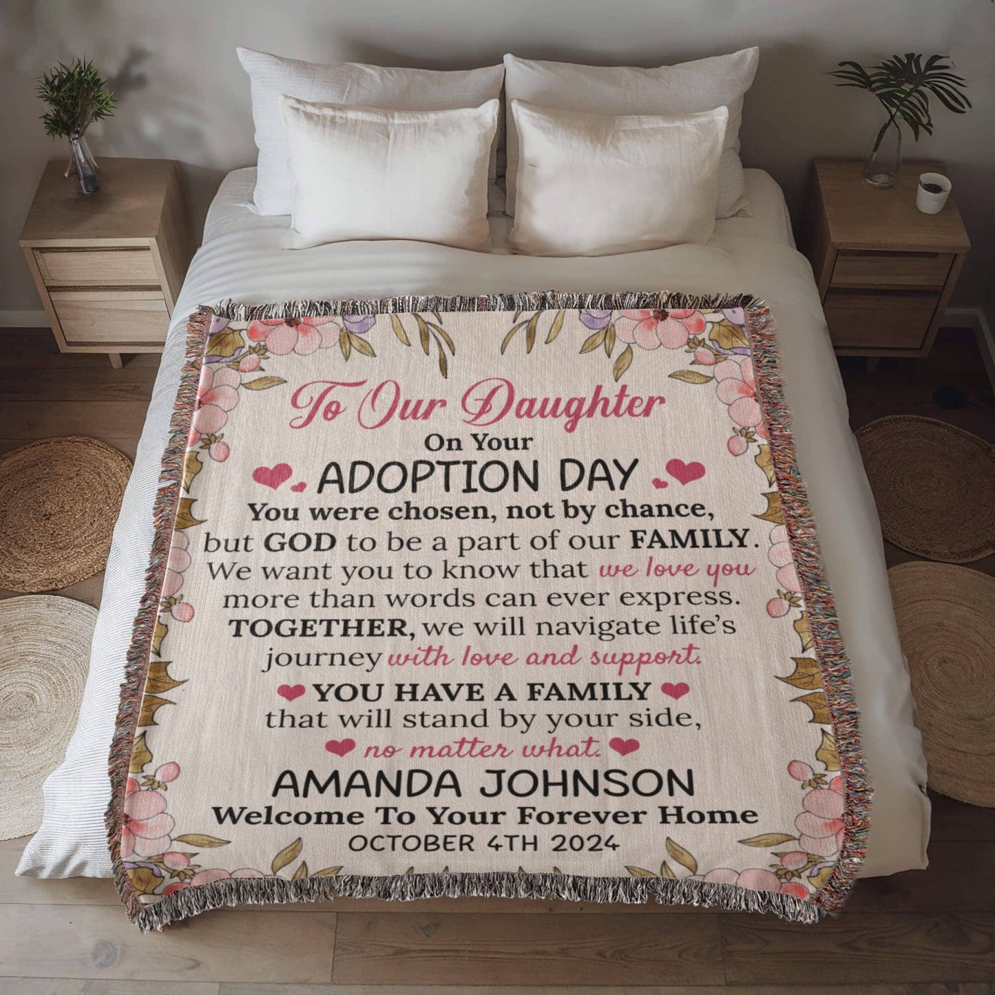 Adoption Day Personalized Woven Blanket - Custom Name & Date