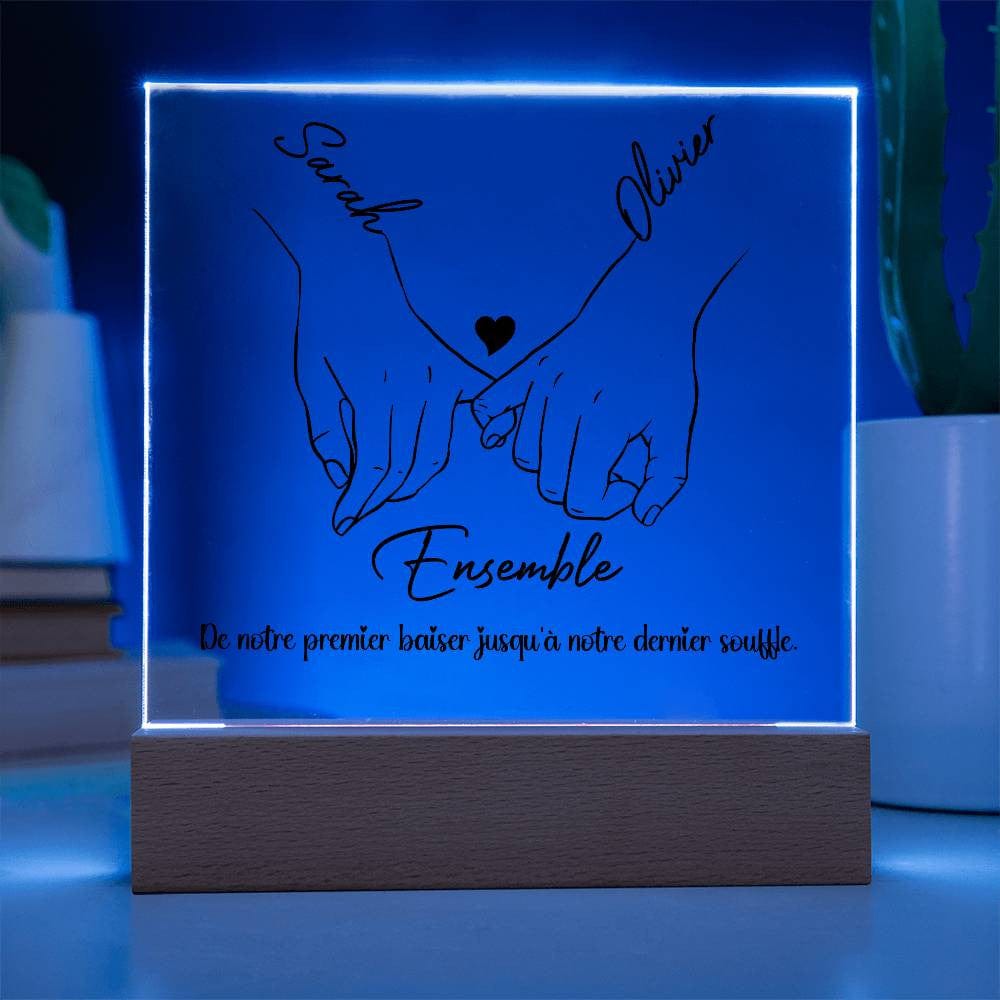Plaque Acrylique Carrée Personnalisée pour Couples avec Base LED