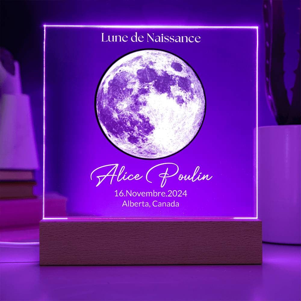 Lune Personnalisée | Plaque Led Votre Phase Lunaire - Nom, Date & Lieu