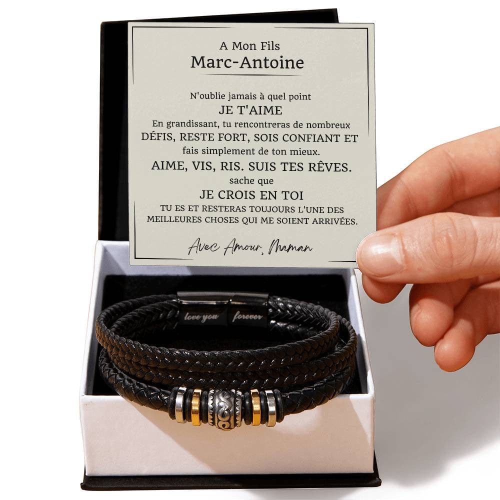 Cadeau pour Fils - Bracelet Tressé en Cuir avec Message Émotionnel