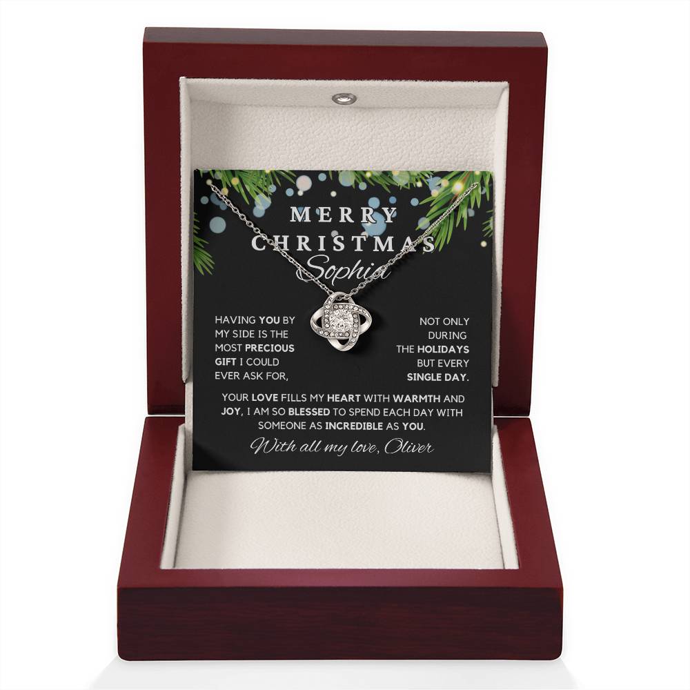 Merry Christmas Love Knot Necklace