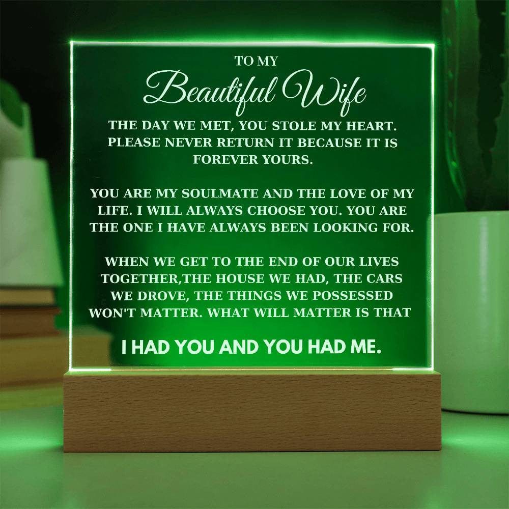 To My Beautiful Wife - Romantic LED Acrylic Plaque - From Husband