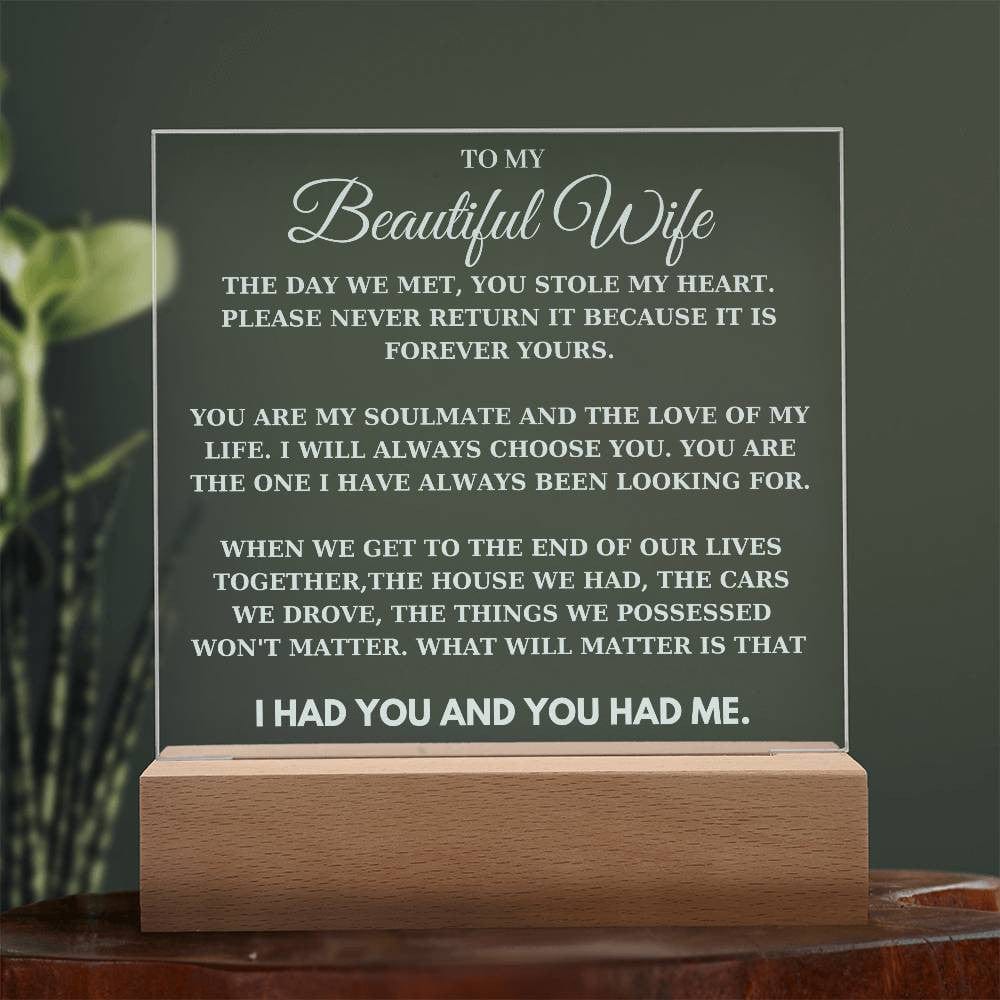 To My Beautiful Wife - Romantic LED Acrylic Plaque - From Husband