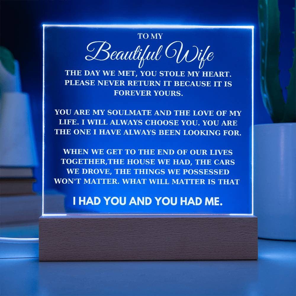 To My Beautiful Wife - Romantic LED Acrylic Plaque - From Husband