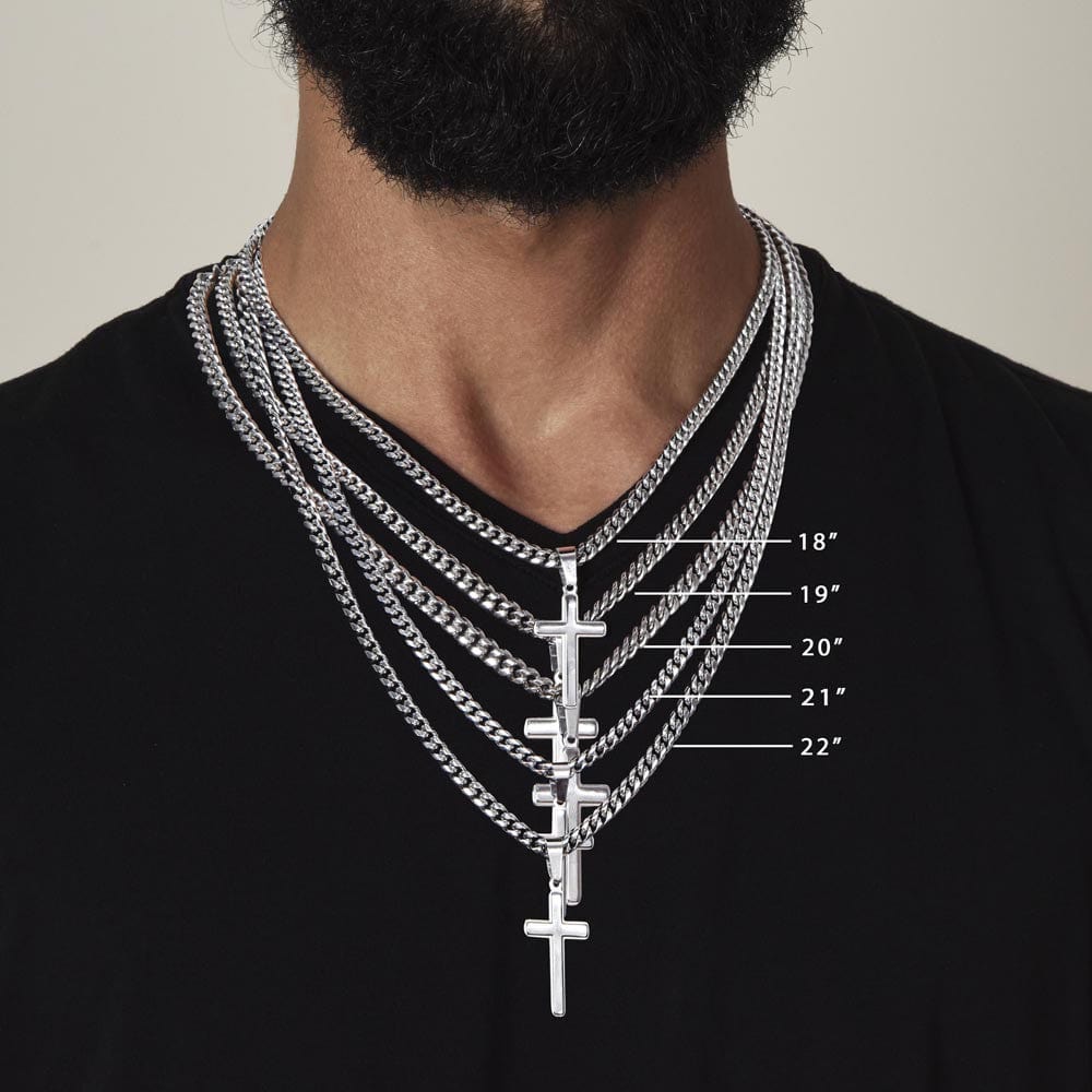 Cadeau pour Fils - Collier Chaîne Cubaine avec Croix Artisanale en Acier Inoxydable