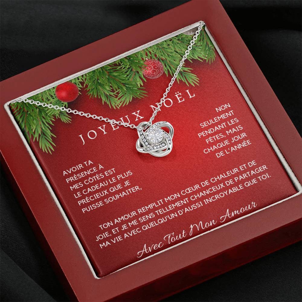 Collier Joyeux Noël en Or Blanc 14K ou Or Jaune 18K avec Zircon Cubique