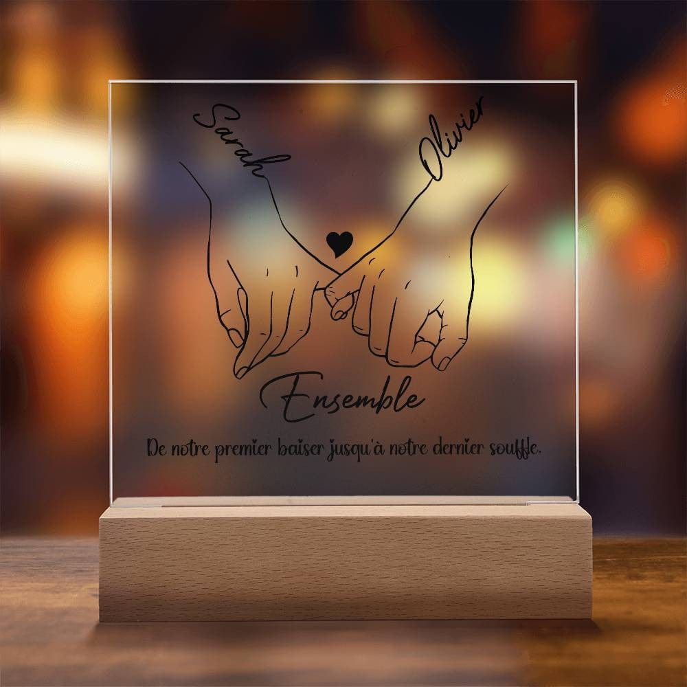 Plaque Acrylique Carrée Personnalisée pour Couples avec Base LED