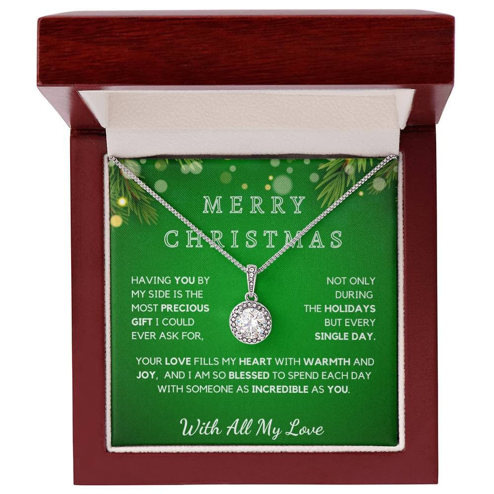 Christmas Necklace Gift For Her - 14K White Gold With Sparkling Cubic Zirconia