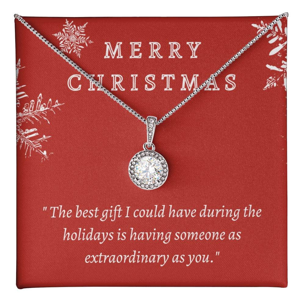 Christmas Gift Necklace For Her | White Gold Pendant with Cubic Zirconia Stones