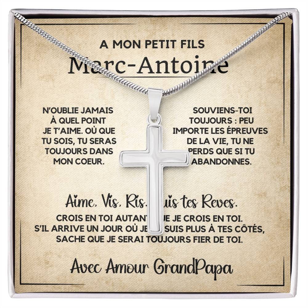 Cadeau pour Petit-Fils - Collier Croix avec Message Émotionnel