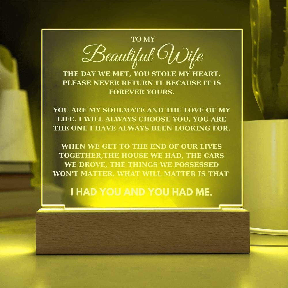 To My Beautiful Wife - Romantic LED Acrylic Plaque - From Husband