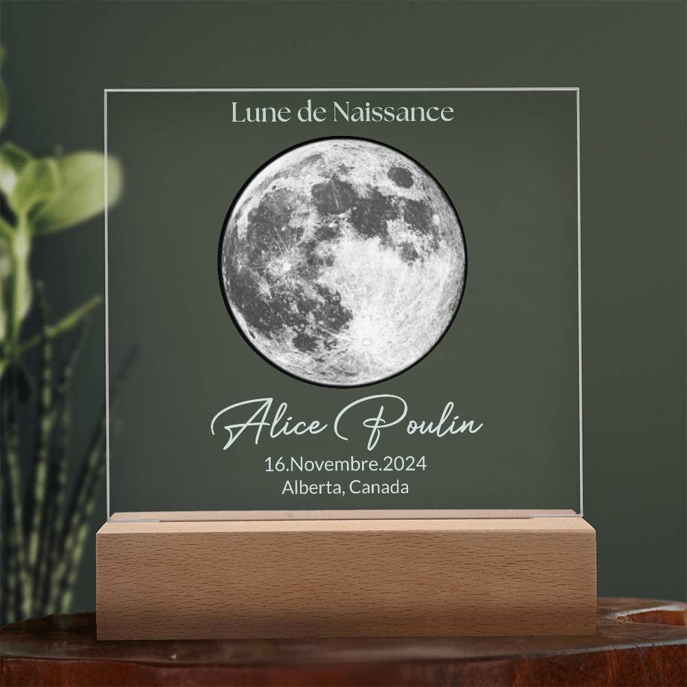 Lune Personnalisée | Plaque Led Votre Phase Lunaire - Nom, Date & Lieu