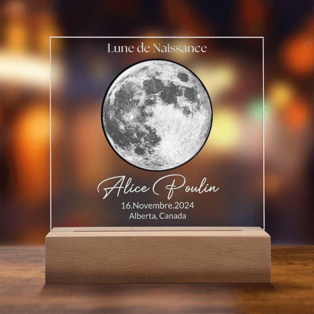 Lune Personnalisée | Plaque Led Votre Phase Lunaire - Nom, Date & Lieu