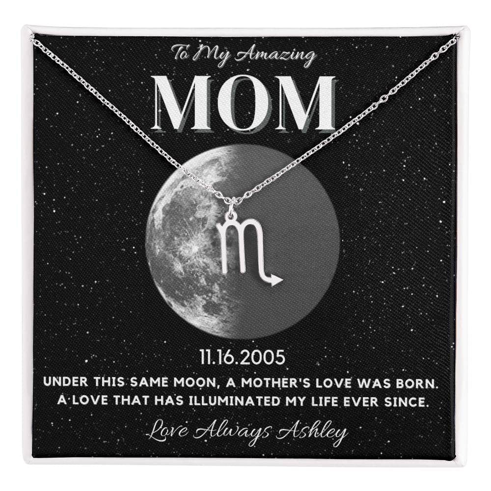 ✨ Zodiac & Moon Phase Necklace – A Personalized Gift for Moms ✨