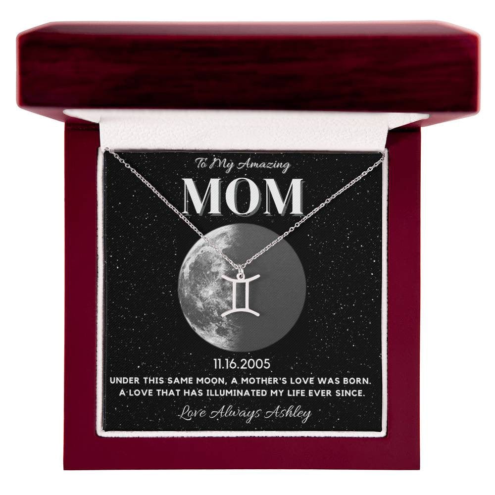 ✨ Zodiac & Moon Phase Necklace – A Personalized Gift for Moms ✨