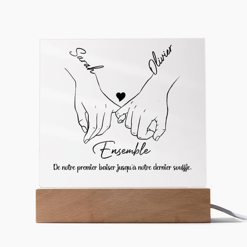 Plaque Acrylique Carrée Personnalisée pour Couples avec Base LED
