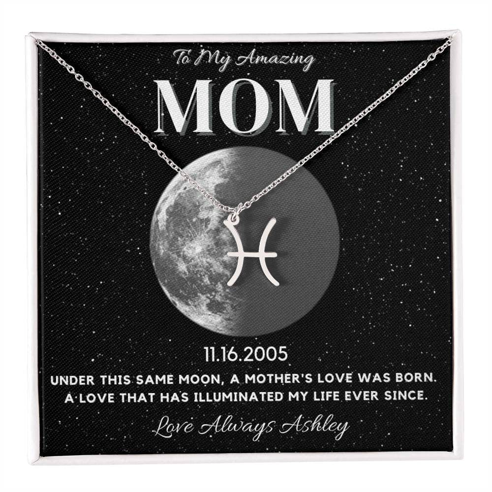 ✨ Zodiac & Moon Phase Necklace – A Personalized Gift for Moms ✨