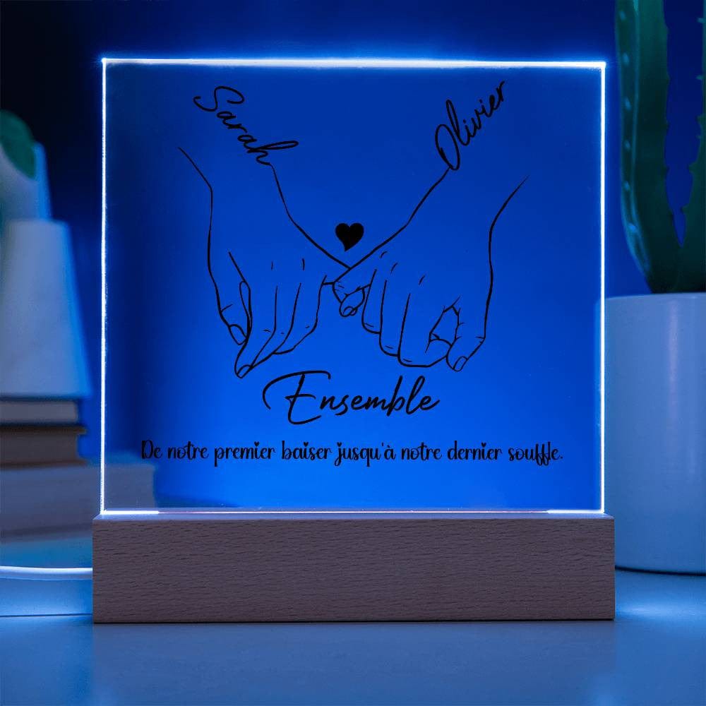 Plaque Acrylique Carrée Personnalisée pour Couples avec Base LED