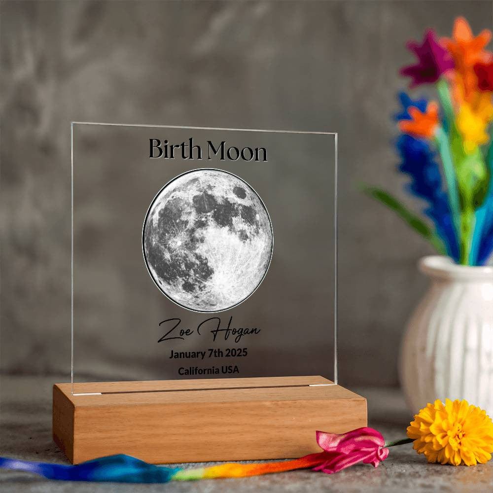 Birth Moon Plaque | Custom LED Acrylic Night Light Gift