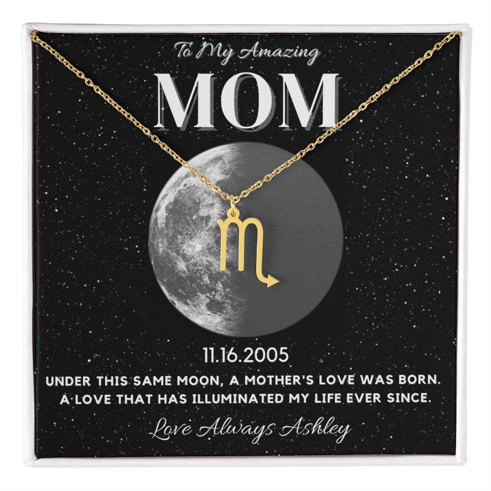 ✨ Zodiac & Moon Phase Necklace – A Personalized Gift for Moms ✨