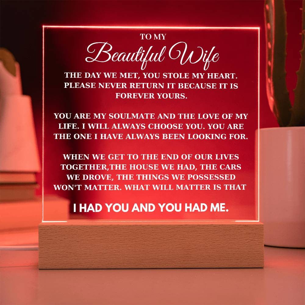 To My Beautiful Wife - Romantic LED Acrylic Plaque - From Husband