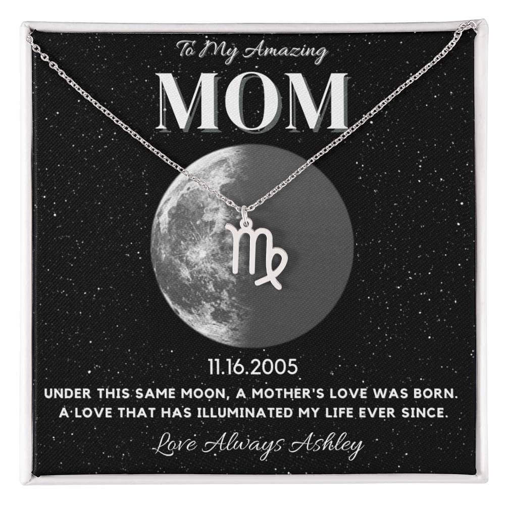 ✨ Zodiac & Moon Phase Necklace – A Personalized Gift for Moms ✨