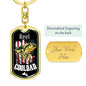 a key chain with a dog tag attached to it