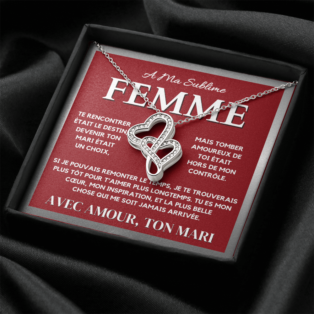 A Ma Femme - Collier Pendentif Cœur à Cœur en Or Blanc 14K