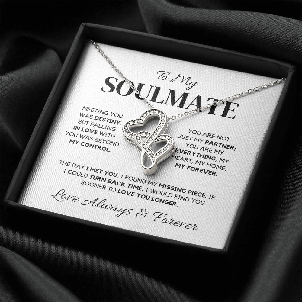 Soulmate Necklace – Interlocking Hearts with Cubic Zirconia, 14K White Gold Finish