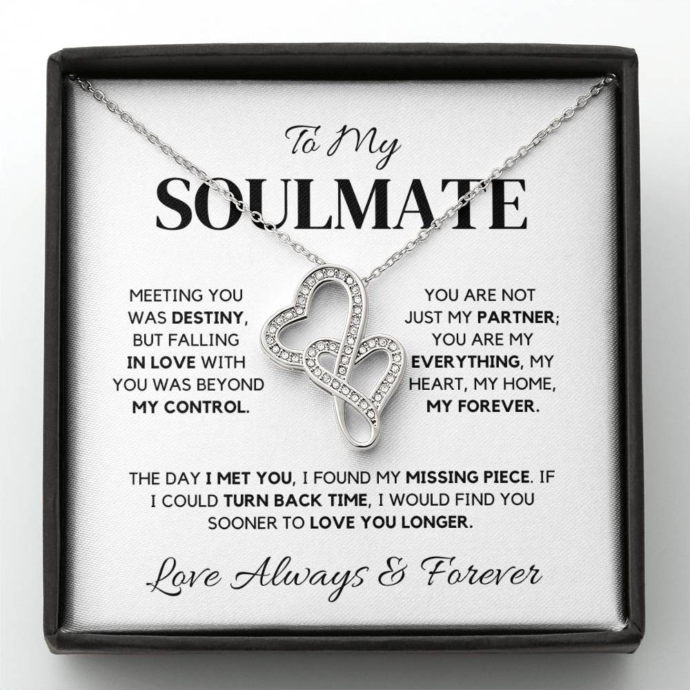 Soulmate Necklace – Interlocking Hearts with Cubic Zirconia, 14K White Gold Finish