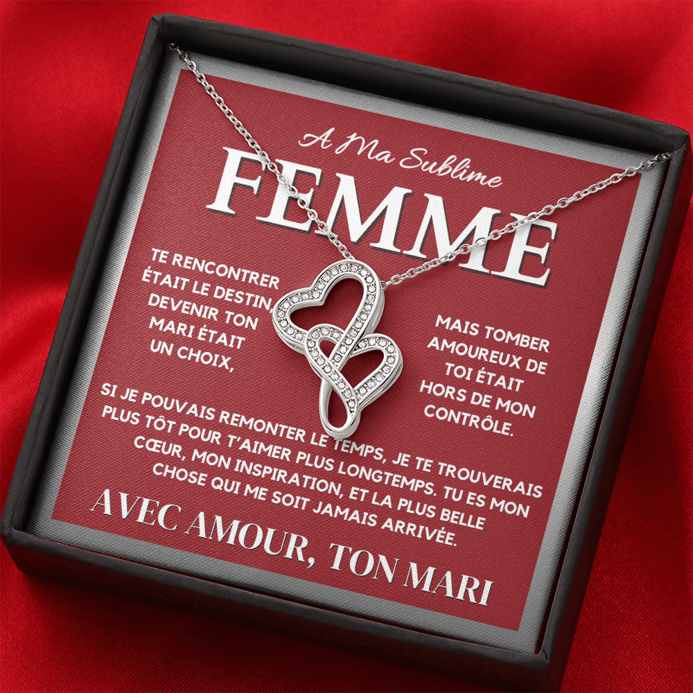 A Ma Femme - Collier Pendentif Cœur à Cœur en Or Blanc 14K