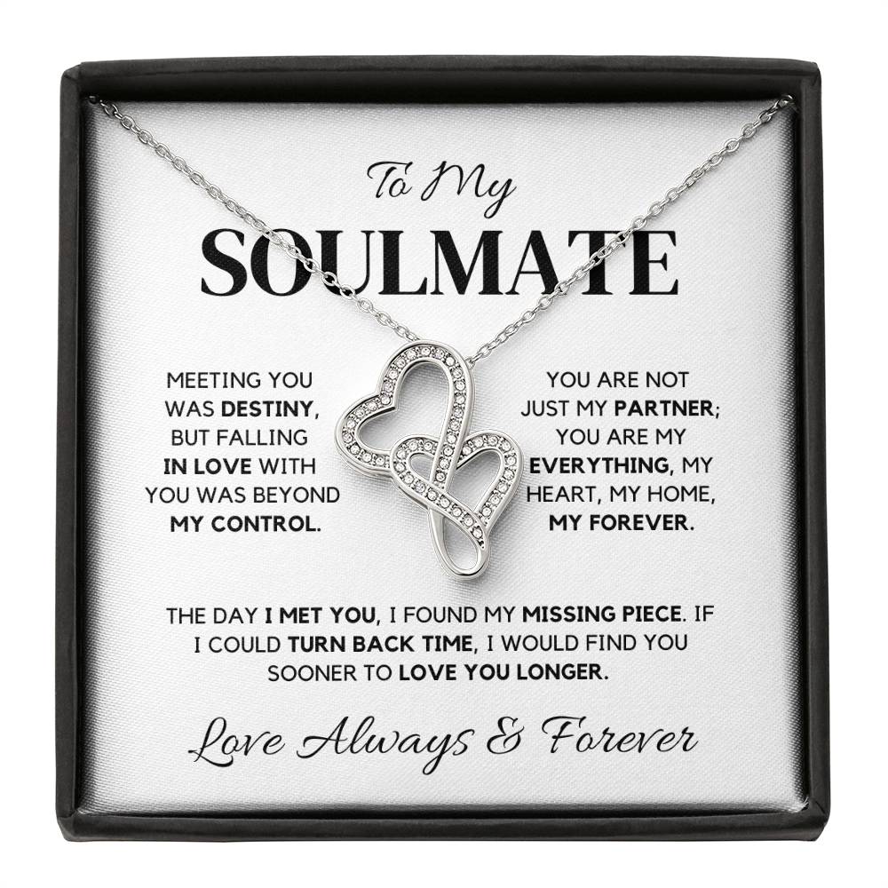 Soulmate Necklace – Interlocking Hearts with Cubic Zirconia, 14K White Gold Finish