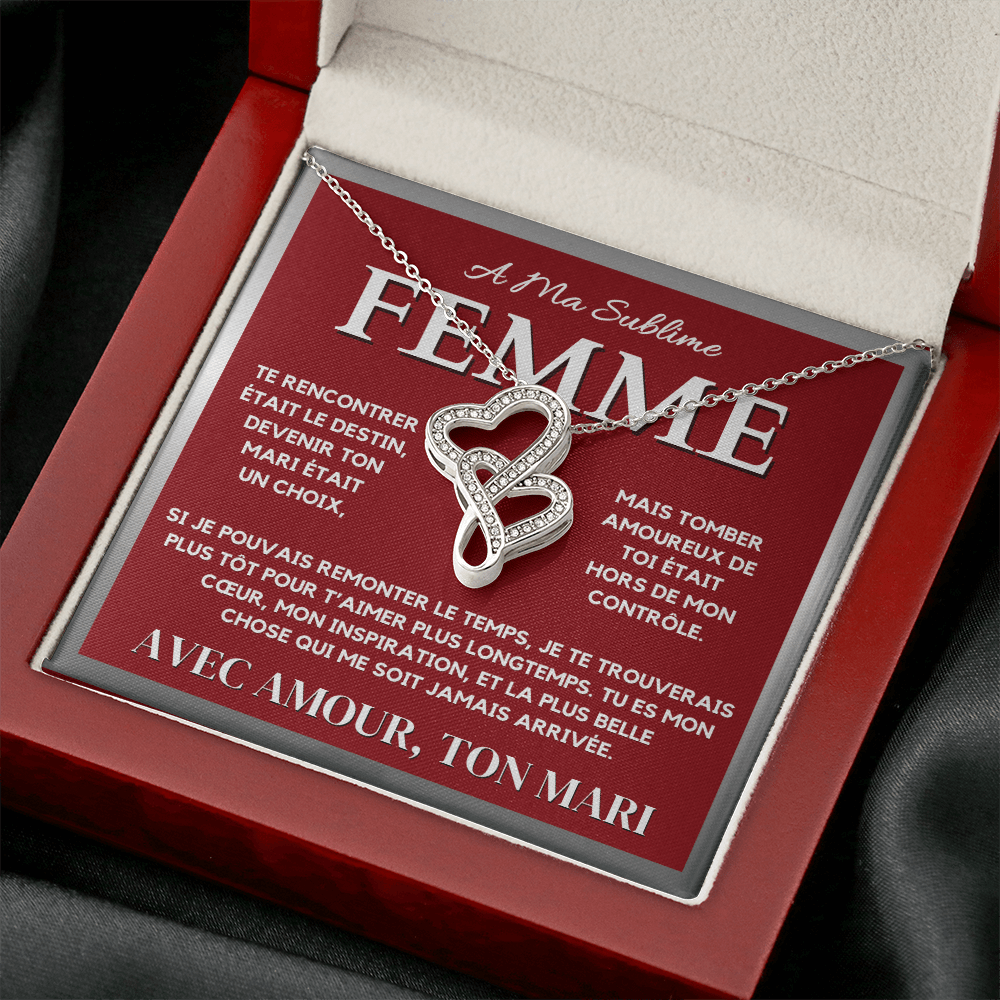 A Ma Femme - Collier Pendentif Cœur à Cœur en Or Blanc 14K