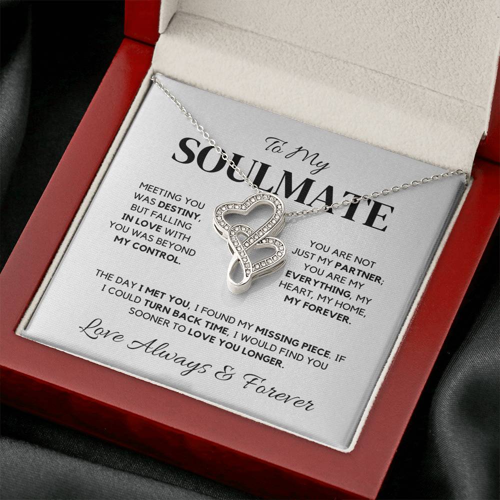 Soulmate Necklace – Interlocking Hearts with Cubic Zirconia, 14K White Gold Finish