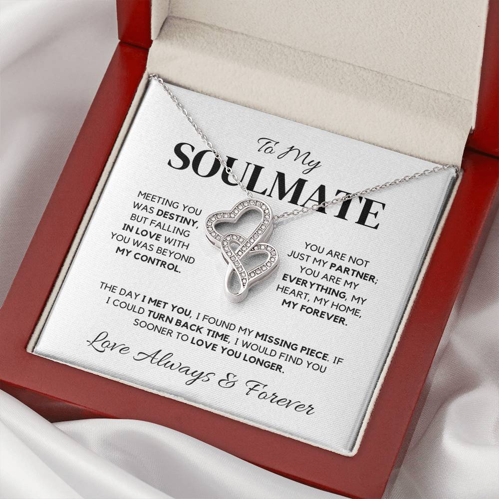Soulmate Necklace – Interlocking Hearts with Cubic Zirconia, 14K White Gold Finish