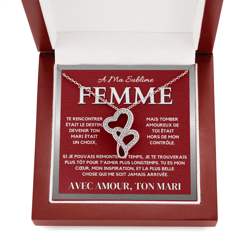 A Ma Femme - Collier Pendentif Cœur à Cœur en Or Blanc 14K