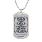 Personalized dog tag for dad, featuring the text "The Man with the Legend."