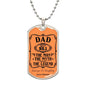Personalized dog tag for dad, featuring the text "The Man with the Legend."