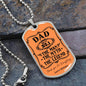 Personalized dog tag for dad, featuring the text "The Man with the Legend."