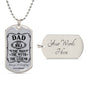 Personalized dog tag for dad, featuring the text "The Man with the Legend."