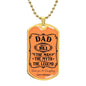 Personalized dog tag for dad, featuring the text "The Man with the Legend."